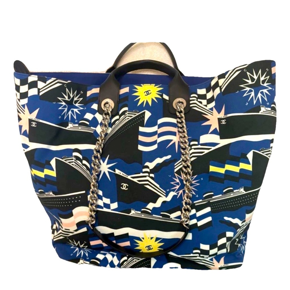 CHANEL Navy and Yellow Graphic Tote